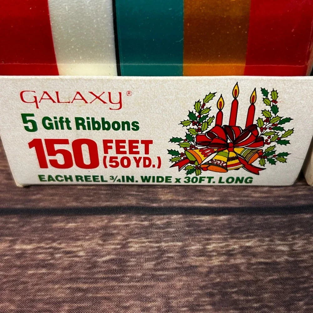 Galaxy‎ Vintage Christmas Gift Ribbon 2 Packs 10 Reels Red Green Gold 300 FT